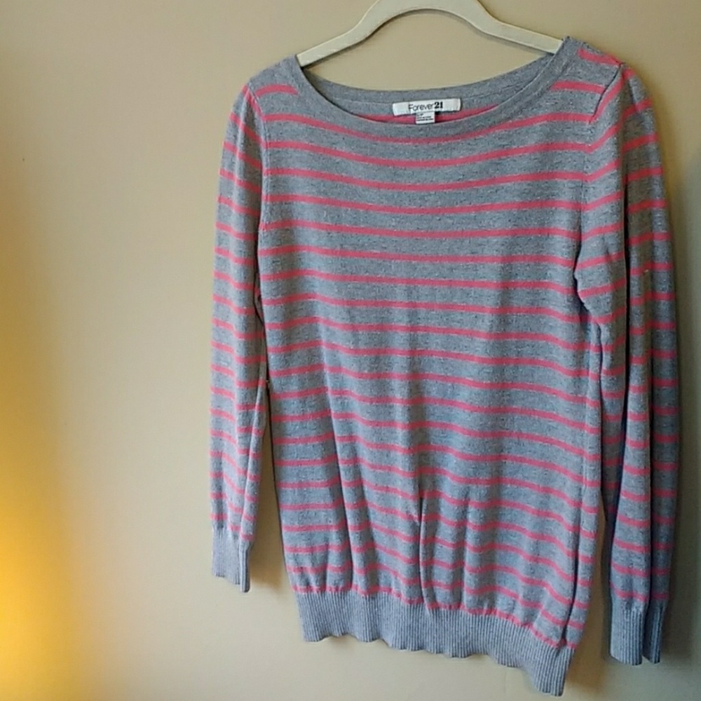 Coral/gray striped sweater